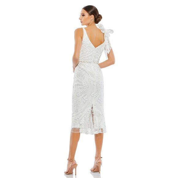 MAC DUGGAL FLORAL EMBELLISHED V-NECK MIDI DRESS WITH SHOULDER BOW - Picture 2 of 12